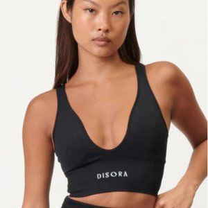 NWT - DISORA V-NECK SPORTS BRA - MIDNIGHT BLACK